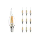 Mehrfachpackung 10x Noxion Lucent LED E14 Gebogen-tip Kerze Fadenlampe Klar 4.5W 470lm - 827 Extra Warmweiß | Dimmbar - Ersatz für 40W